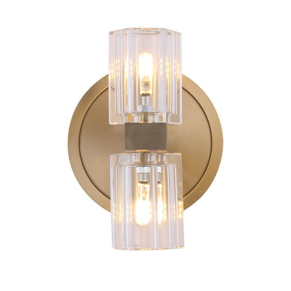 Crystal Copper Cylindrical 2-Light Wall Sconce Lamp