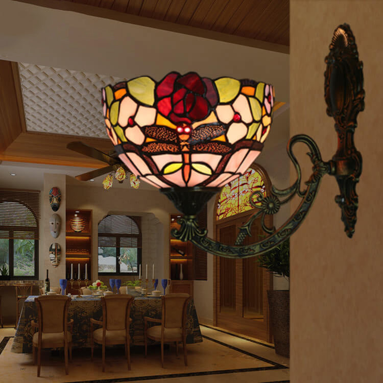 Tiffany Flower Stained Glass 1-Light Wall Sconce Lamp