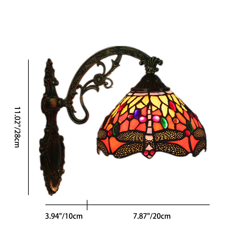 Tiffany Dragonfly Iron Glass 1-Light Wall Sconce Lamp