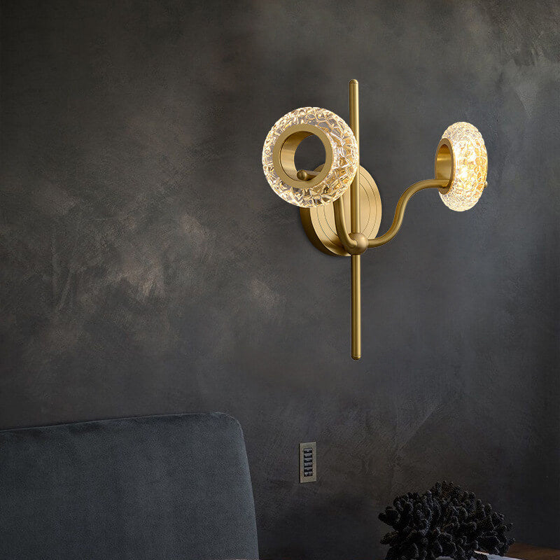 Light Luxury Brass Glass Circle 1/2 Light Wall Sconce Lamp