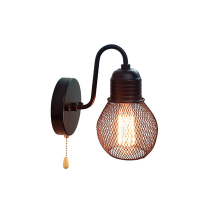 Vintage Iron Cage Glass Lampshade 1-Light Wall Sconce Lamp