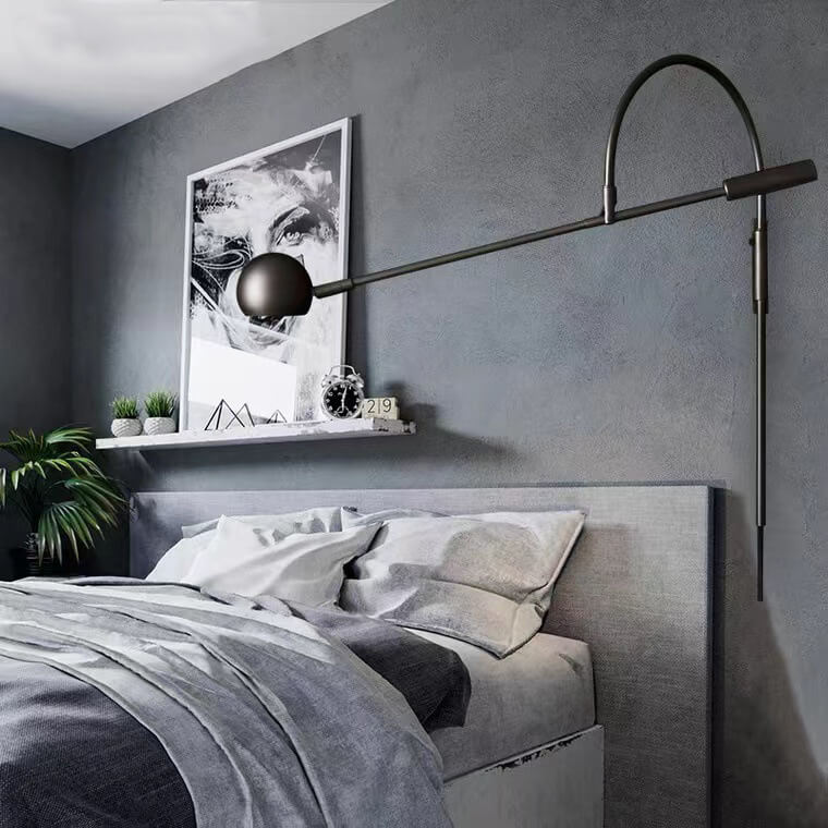 Iron Rotatable Curved Arm 1-Light Wall Sconce Lamp