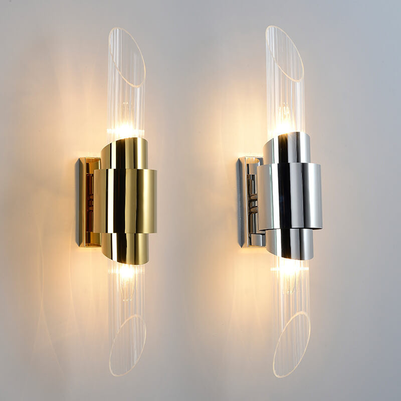 Stainless Steel Glass Column 2-Light Wall Sconce Lamp