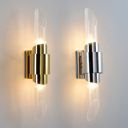 Stainless Steel Glass Column 2-Light Wall Sconce Lamp