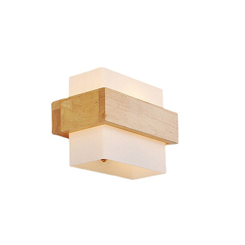 Farmhouse Wood Glass Cubic 1-Light Wall Sconce Lamp