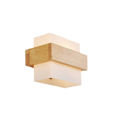 Farmhouse Wood Glass Cubic 1-Light Wall Sconce Lamp