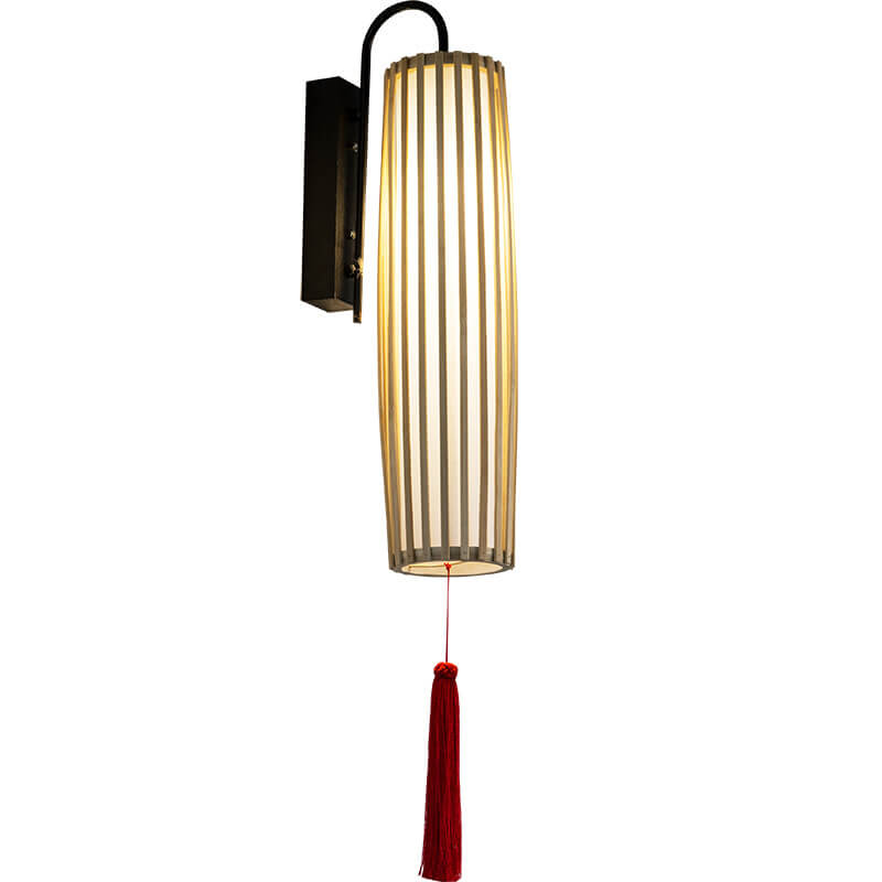 Chinese Bamboo Iron Lantern Column 1-Light Wall Sconce Lamp