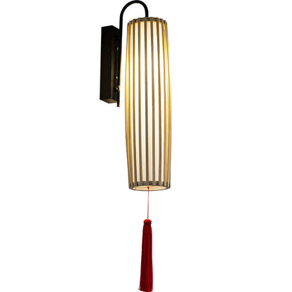 Chinese Bamboo Iron Lantern Column 1-Light Wall Sconce Lamp