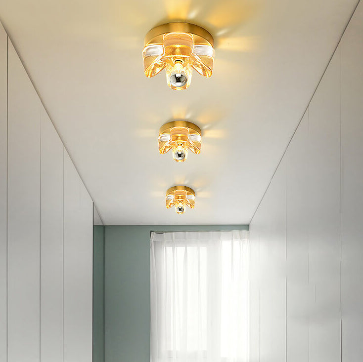 Round Square Clover Copper Glass 1-Light Wall Sconce Lamp