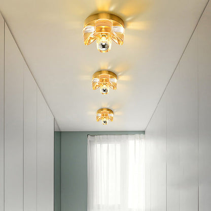 Round Square Clover Copper Glass 1-Light Wall Sconce Lamp