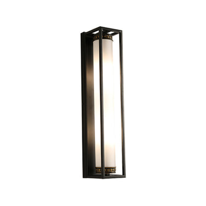 Chinese Glass Rectangular Cylinder 2-Light Wall Sconce Lamp