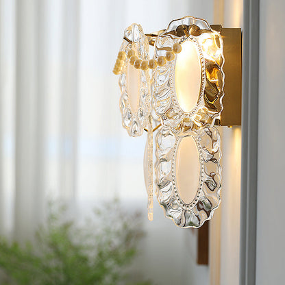 Gold Pearl Water Grain Glass Sheet 2-Light Wall Sconce Lamp