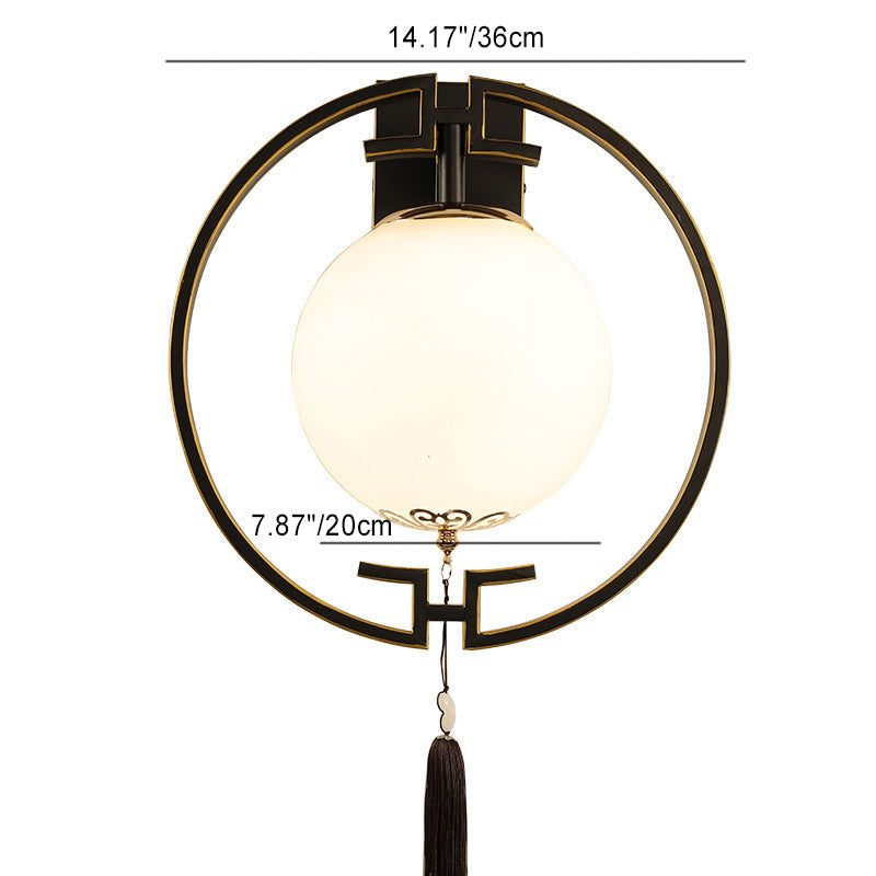 Chinese Iron Glass Round Ball 1-Light Wall Sconce Lamp