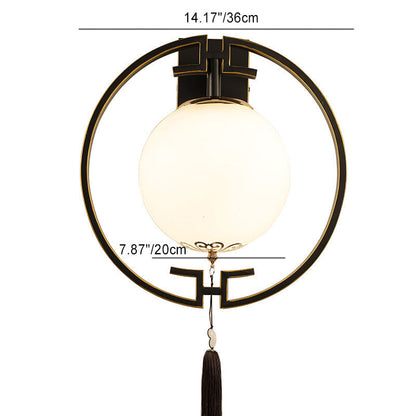Chinese Iron Glass Round Ball 1-Light Wall Sconce Lamp