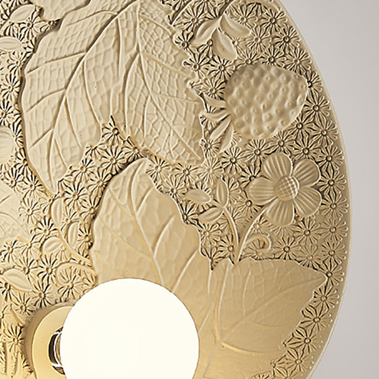 Carved Round Disc Resin 1-Light Wall Sconce Lamp