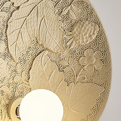 Carved Round Disc Resin 1-Light Wall Sconce Lamp