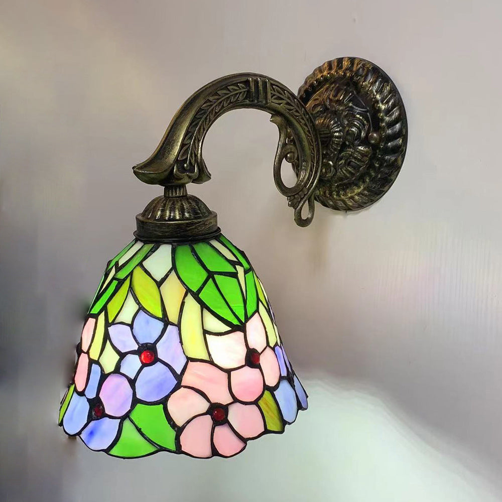 Tiffany Zinc Alloy Stained Glass 1-Light Wall Sconce Lamp