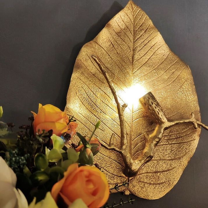 Retro Leaf Full Copper 1-Light Wall Sconce Lamp