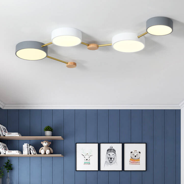 Scandinavian Solid Wood Iron LED Flush Mount Ceiling Light