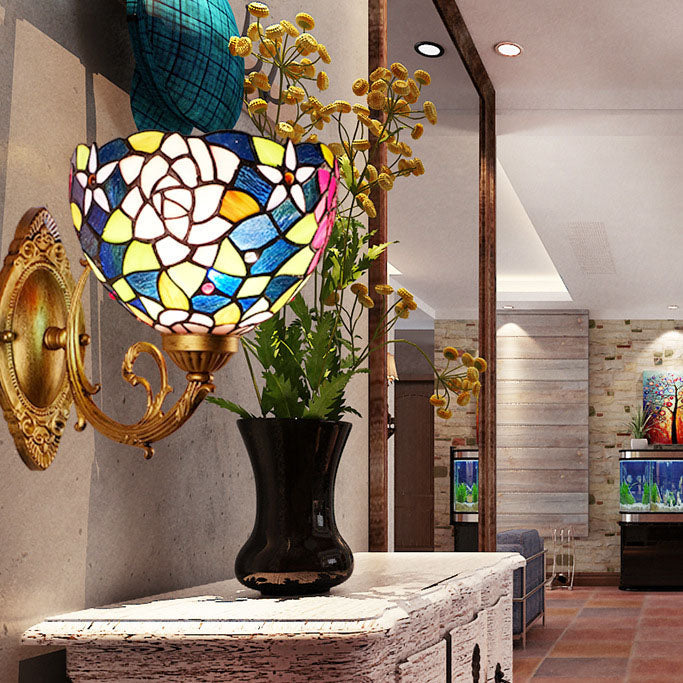 Tiffany Rose Stained Glass 1-Light Wall Sconce Lamp