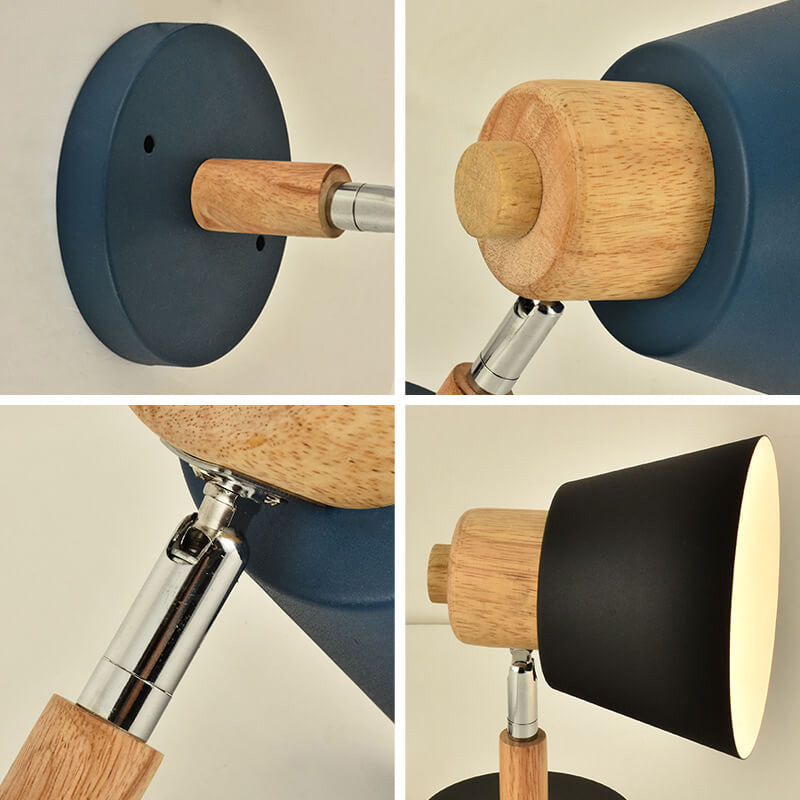 Macaron Dome Cone Shade Wood Top 1-Light Wall Sconce Lamp