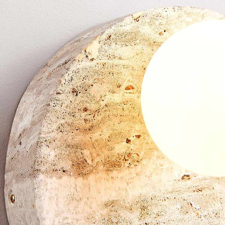 Japanese Yellow Travertine Circle 1-Light Wall Sconce Lamp