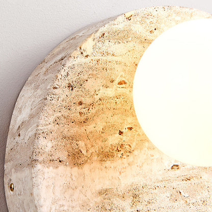 Japanese Yellow Travertine Circle 1-Light Wall Sconce Lamp