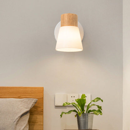 Rubberwood Glass Cone Rotatable 1/2 Light Wall Sconce Lamp