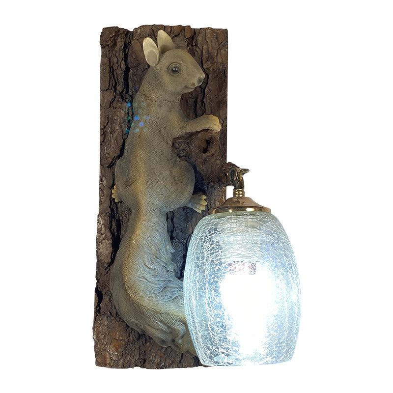 Resin Glass Squirrel Square 1-Light Wall Sconce Lamp