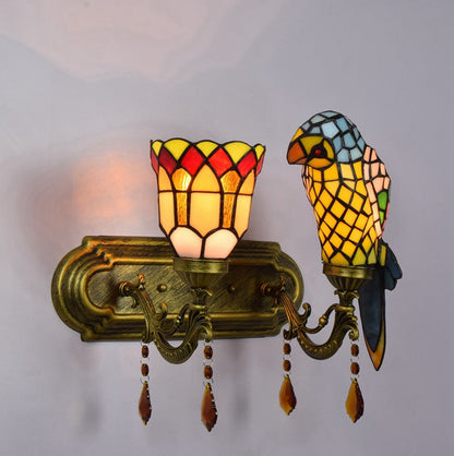 Tiffany Iron Alloy Stained Glass 2-Light Wall Sconce Lamp