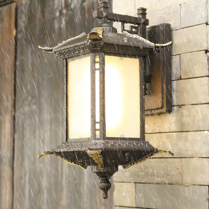 Chinese Rectangular Tower 1-Light Outdoor Wall Sconce Lamp