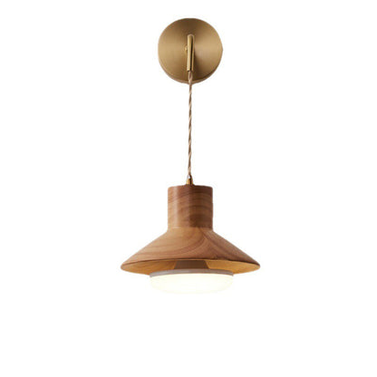 Japanese Round Wood Copper Glass 1-Light Wall Sconce Lamp