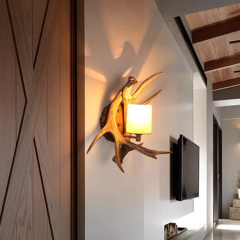 Resin Imitation Antler Glass Shade 1-Light Wall Sconce Lamp