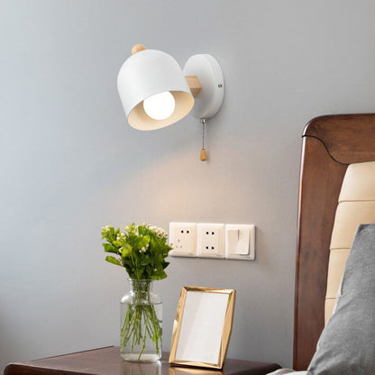 Rubberwood Shade Log Pull Cord 1-Light Wall Sconce Lamp