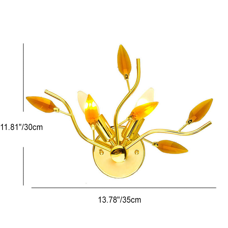 Nordic Iron Glass Leaf Branch 2-Light Wall Sconce Lamp