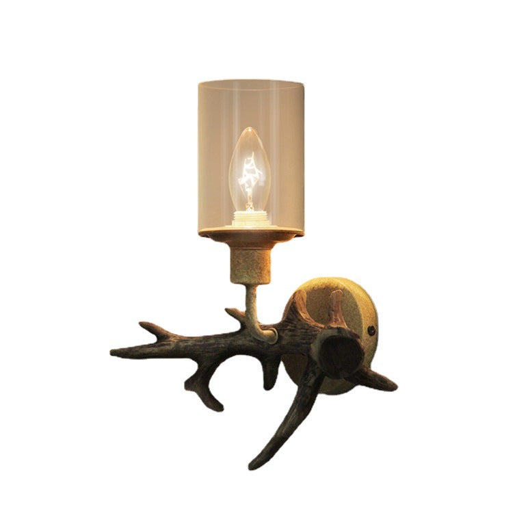 Antler Resin Glass Cylinder 1-Light Wall Sconce Lamp
