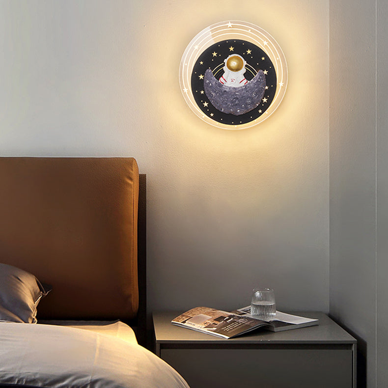 Starry Sky Moon Resin Astronaut Round LED Wall Sconce Lamp