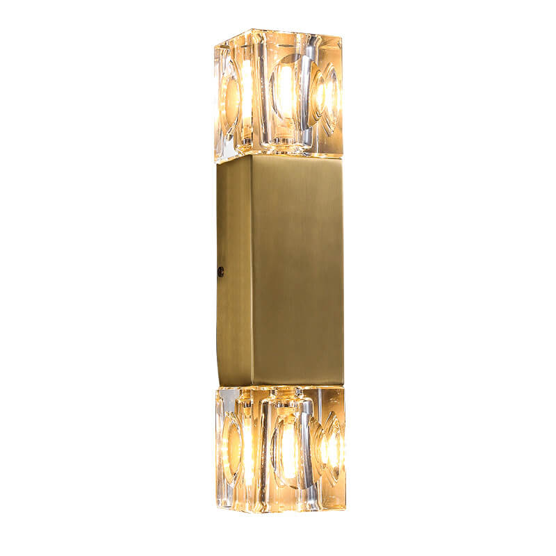 Light Glass Square Column Brass 2-Light Wall Sconce Lamp