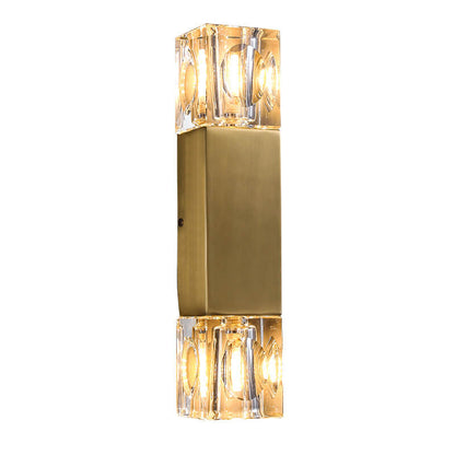 Light Glass Square Column Brass 2-Light Wall Sconce Lamp