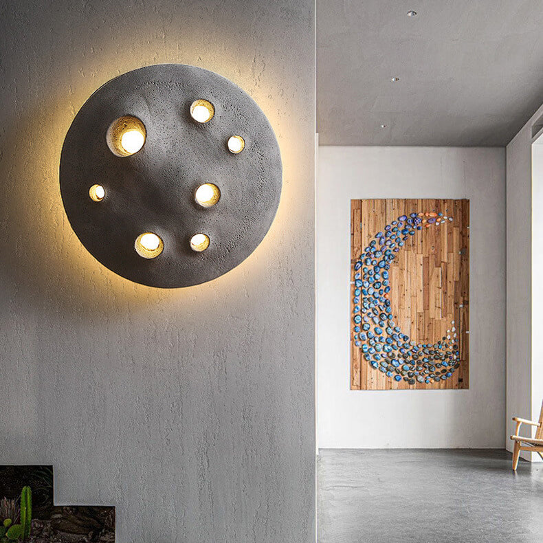 Industrial Round Crater Resin Acrylic LED Wall Sconce Lamp