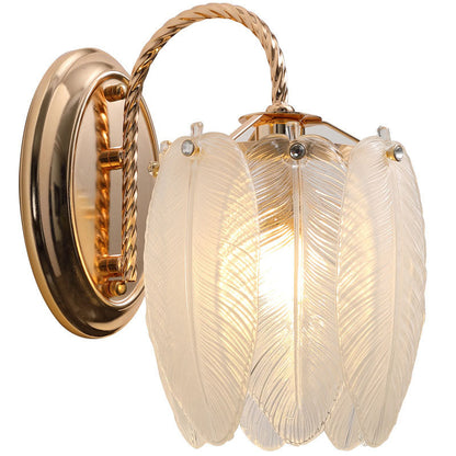 French Feather Cylinder Glass Iron 1-Light Wall Sconce Lamp
