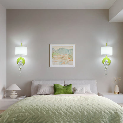 French Iron Crystal Resin Fabric 1-Light Wall Sconce Lamp
