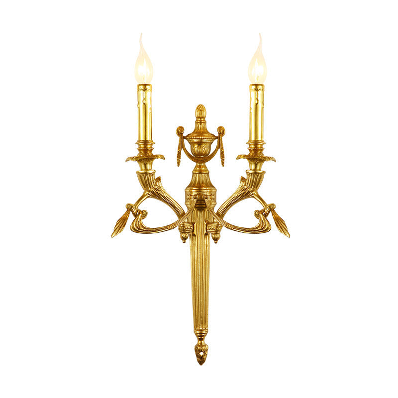 European Brass Candle Candleholder 2-Light Wall Sconce Lamp
