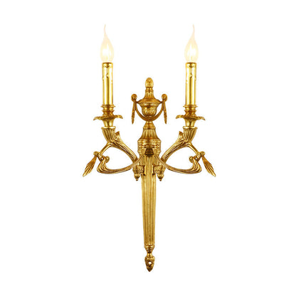 European Brass Candle Candleholder 2-Light Wall Sconce Lamp