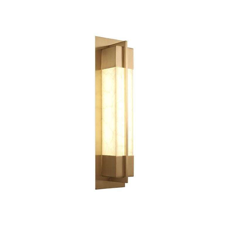 Chinese Copper Faux Marble Rectangular LED Wall Sconce Lamp