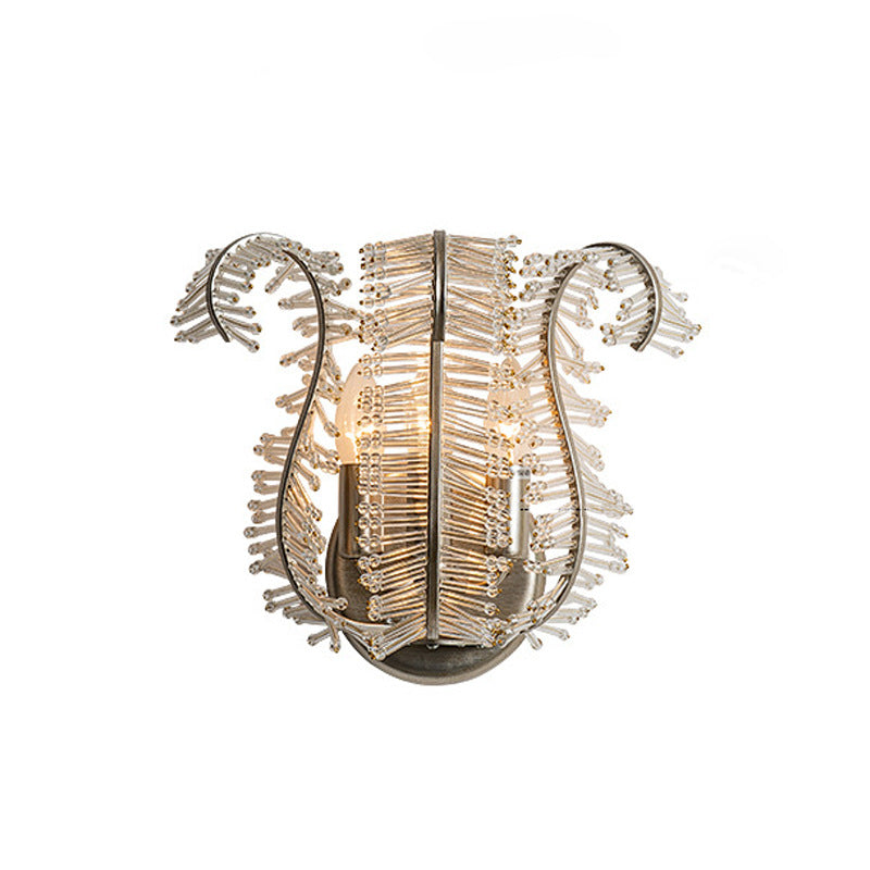 Glass Banana Leaf Iron Frame 3-Light Wall Sconce Lamp