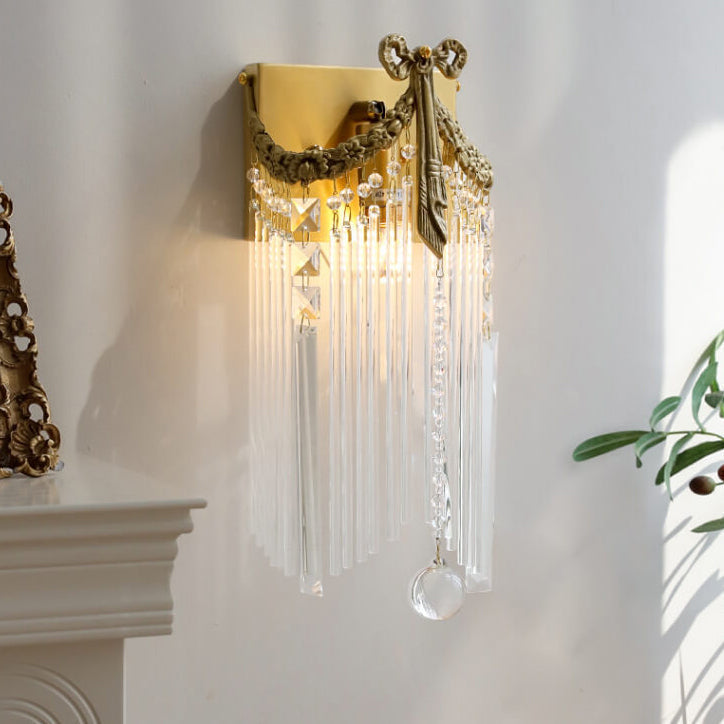 French Luxury Bow Brass Crystal 1-Light Wall Sconce Lamp