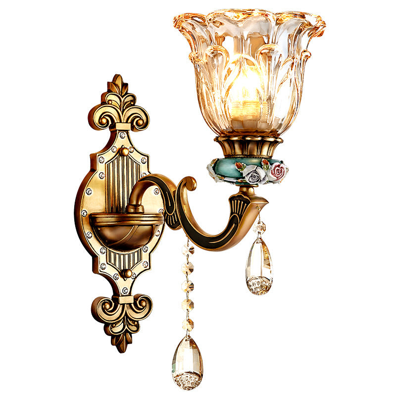 Floral Alloy Resin Crystal Glass 1-Light Wall Sconce Lamp