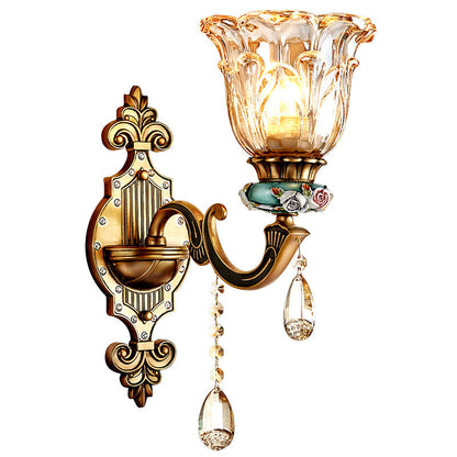 Floral Alloy Resin Crystal Glass 1-Light Wall Sconce Lamp