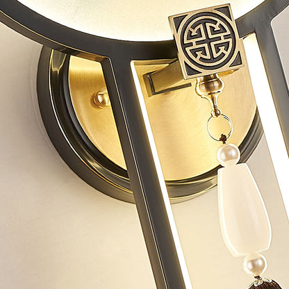 Traditional Chinese All-Copper Glass LED Wall Sconce Lamp